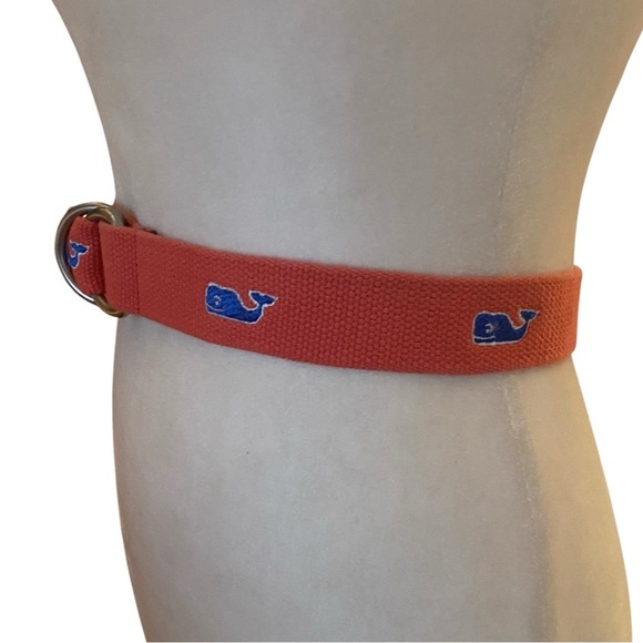 Vineyard Vines Boys Salmon Color Whale Print Logo Cotton Belt - Picture 3 of 6